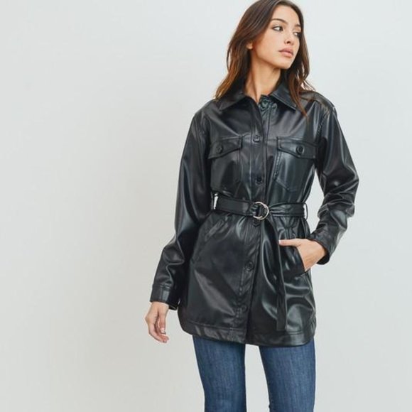No Fashion Deadlines Jackets & Blazers - Sale! Black Faux Leather Belted Jacket Top